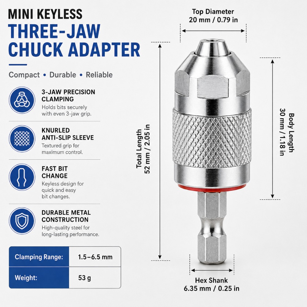 Power Tools Woodworking - 3 Jaw Drill Chuck Adapter with