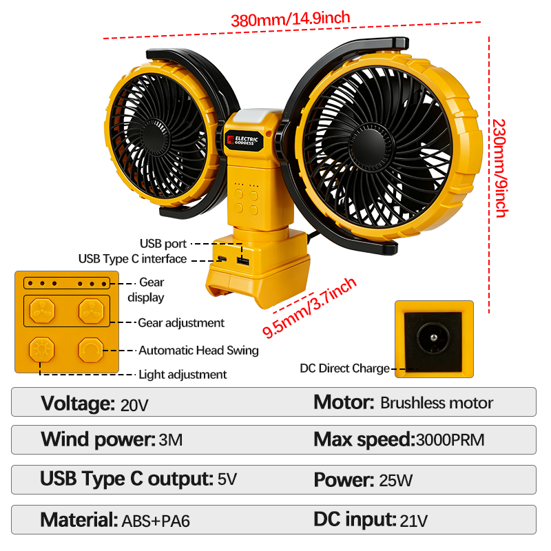3000RPM Portable Dual Head Fan - Power Tools Manual ulasan dan harga