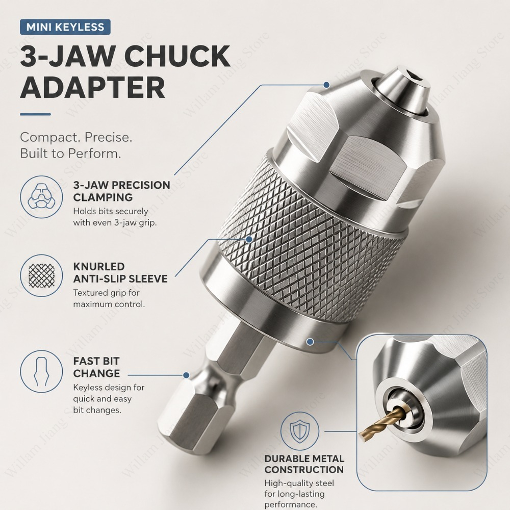 3 Jaw Drill Chuck Adapter with - Power Tools Woodworking ulasan dan harga